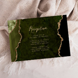 Emerald Green Gold Agate Script Wedding Reception エンクロージャーカード