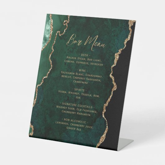 Emerald Green Gold Agate Wedding Bar Menu 台座サイン (正面)