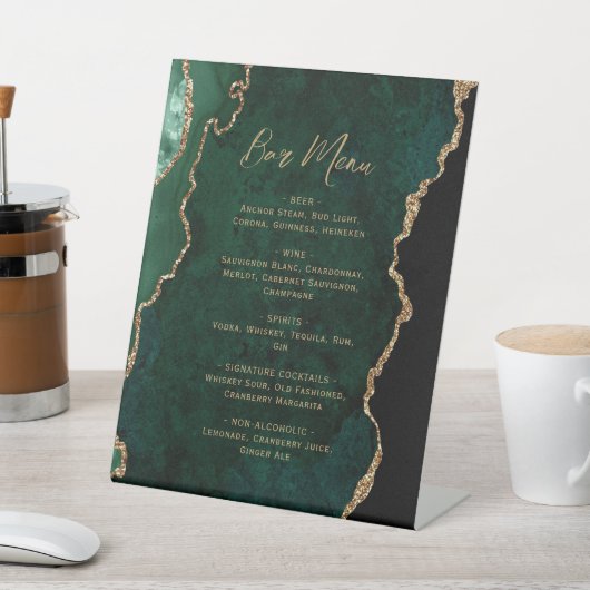 Emerald Green Gold Agate Wedding Bar Menu 台座サイン (インサイチュ)