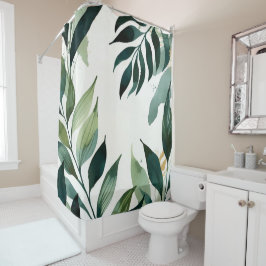 Emerald Green & Gold Botanical Shower Curtain シャワーカーテン