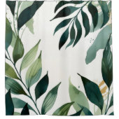 Emerald Green & Gold Botanical Shower Curtain シャワーカーテン (正面)