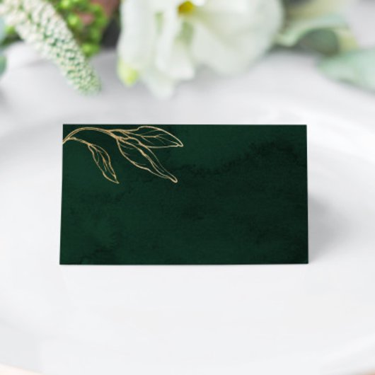 Emerald Green Gold Botanical Wedding プレイスカード