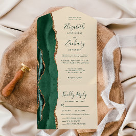 Emerald Green Gold Champagne Meal Options Wedding オールインワン招待状