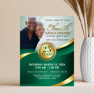 Emerald Green & Gold Church Anniversary Flyer チラシ