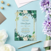 Emerald Green Gold Crown Quinceañera Butterfly アクリル招待状 (インサイチュ (ウェディング))