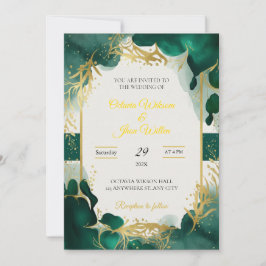 Emerald Green & Gold Elegant Wedding Invitation 招待状