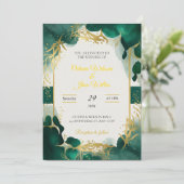 Emerald Green & Gold Elegant Wedding Invitation 招待状 (スタンド正面)
