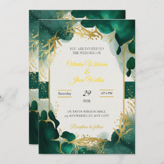 Emerald Green & Gold Elegant Wedding Invitation 招待状