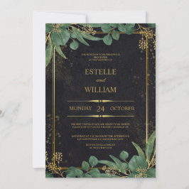 Emerald Green & Gold Elegant Wedding Invitation 招待状