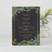 Emerald Green & Gold Elegant Wedding Invitation 招待状 (スタンド正面)