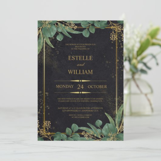 Emerald Green & Gold Elegant Wedding Invitation 招待状 (スタンド正面)
