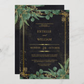 Emerald Green & Gold Elegant Wedding Invitation 招待状 (正面/裏面)