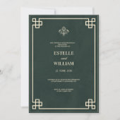 Emerald Green & Gold Elegant Wedding Invitation 招待状 (正面)