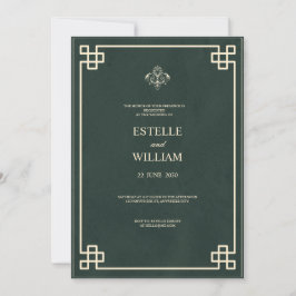 Emerald Green & Gold Elegant Wedding Invitation 招待状