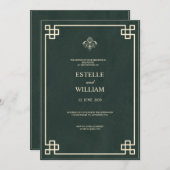 Emerald Green & Gold Elegant Wedding Invitation 招待状 (正面/裏面)