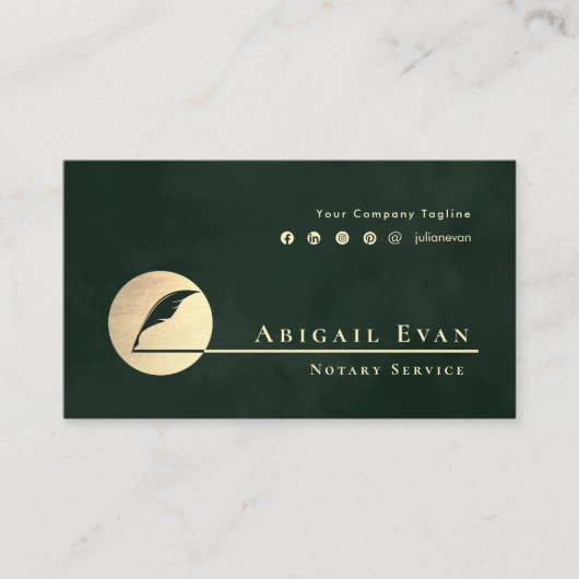 Emerald Green Gold Feather Logo Notary Service 名刺 (正面)