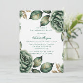 Emerald Green & Gold Floral Bachelorette Party 招待状 (スタンド正面)