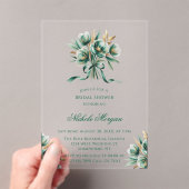 Emerald Green & Gold Floral Bridal Shower アクリル招待状 (インサイチュ (ポータブル))