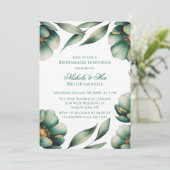 Emerald Green & Gold Floral Bridesmaids Luncheon 招待状 (スタンド正面)