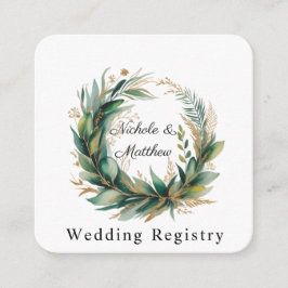 Emerald Green & Gold Floral Frame Wedding Registry エンクロージャーカード