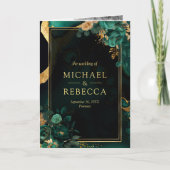 Emerald Green Gold Floral Marble QR Code Wedding 招待状 (正面)