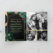 Emerald Green Gold Floral Marble QR Code Wedding 招待状 (内部)