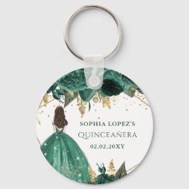 Emerald Green Gold Floral Princess Quinceanera  キーホルダー