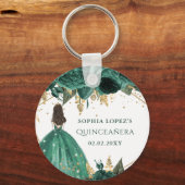 Emerald Green Gold Floral Princess Quinceanera  キーホルダー (正面)