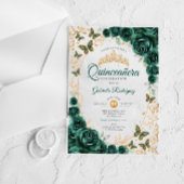 Emerald Green Gold Floral Quinceanera アクリル招待状