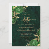 Emerald Green Gold Floral Wedding Save the Date マグネット招待状 (正面)