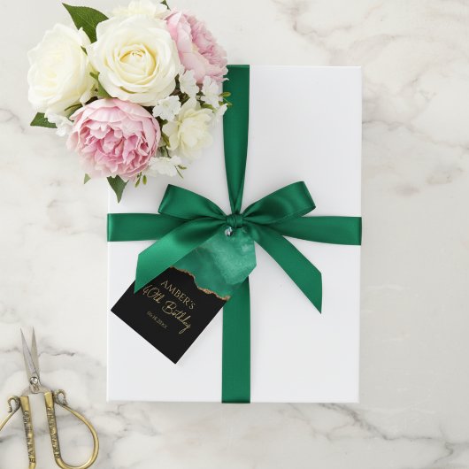 Emerald Green Gold Glitter Watercolor Marble ギフトタグ