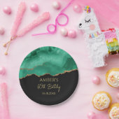 Emerald Green Gold Glitter  Watercolor Marble ペーパープレート (パーティー)