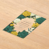 Emerald Green, Gold & Ivory Floral Wedding アクリル招待状 (レイダウン)