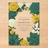 Emerald Green, Gold & Ivory Floral Wedding アクリル招待状 (正面)