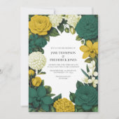 Emerald Green, Gold & Ivory Floral Wedding 招待状 (正面)