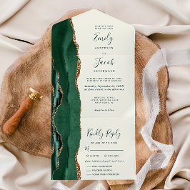 Emerald Green Gold Ivory Meal Options Wedding オールインワン招待状