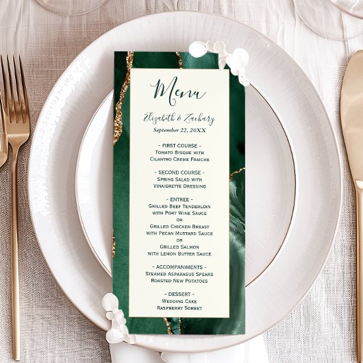 Emerald Green Gold Ivory Wedding Menu メニュー