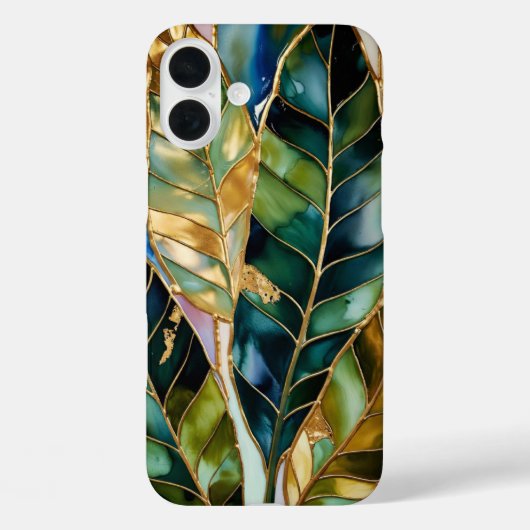 Emerald Green Gold Leaf Aesthetic Phone Case Case-Mate iPhoneケース (裏面)