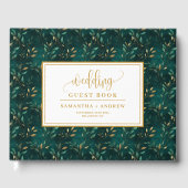 Emerald green gold leaves wedding guest book ゲストブック (正面)