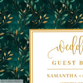 Emerald green gold leaves wedding guest book ゲストブック