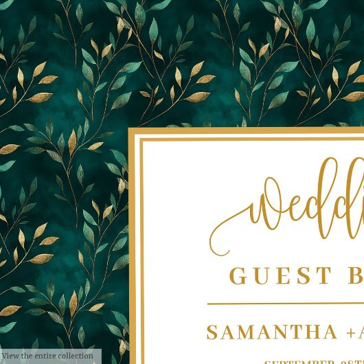 Emerald green gold leaves wedding guest book  ゲストブック