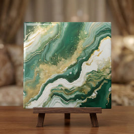 Emerald Green & Gold Marble Agate Abstract タイル