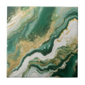 Emerald Green & Gold Marble Agate Abstract タイル (正面)