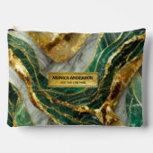 Emerald Green Gold Marble Metallic Luxury Geode アクセサリーポーチ (正面)