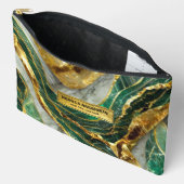 Emerald Green Gold Marble Metallic Luxury Geode アクセサリーポーチ (見開き)