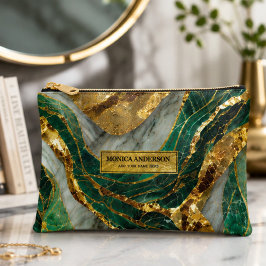 Emerald Green Gold Marble Metallic Luxury Geode アクセサリーポーチ