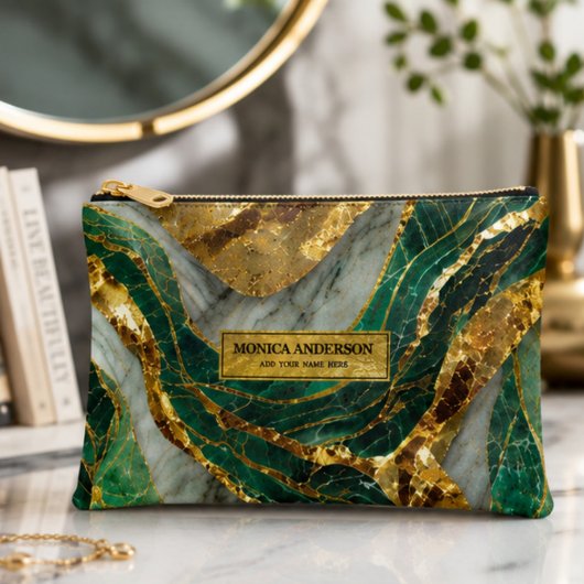 Emerald Green Gold Marble Metallic Luxury Geode アクセサリーポーチ