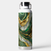 Emerald Green Gold Marble Metallic Luxury Geode ウォーターボトル (背面)