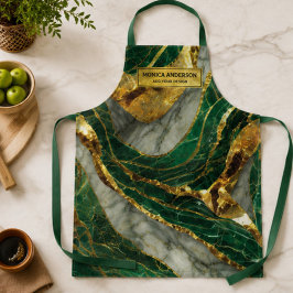 Emerald Green Gold Marble Metallic Luxury Geode エプロン