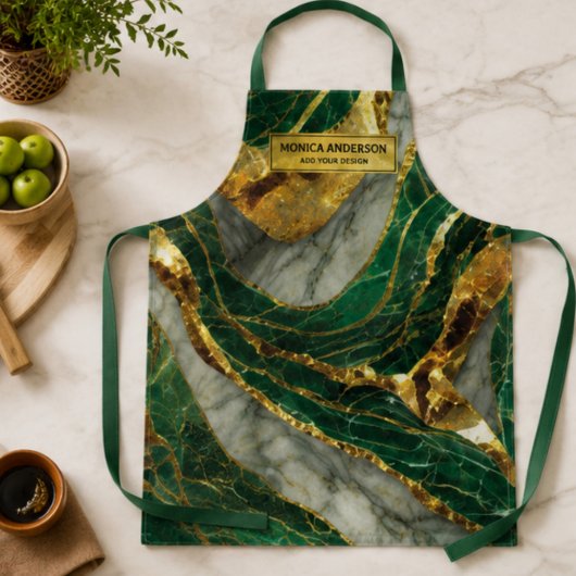 Emerald Green Gold Marble Metallic Luxury Geode エプロン